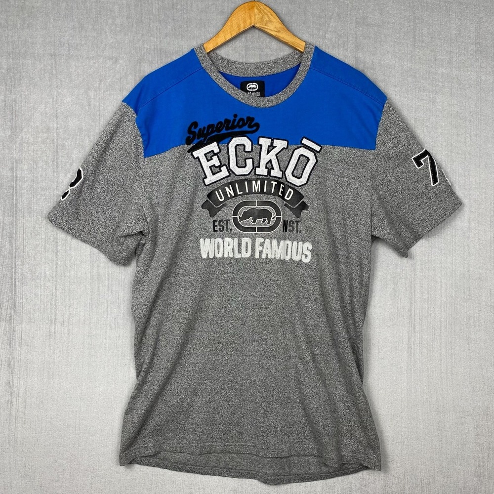 Vtg Ecko Unltd T Shirt Mens XL Heather Gray Graphic Print Street Style Skate Y2K